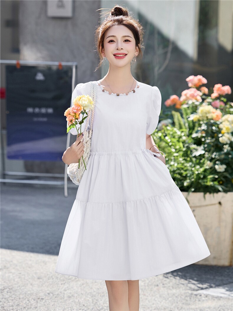 泡泡袖连衣裙女夏2025新款高级感收腰显瘦减龄法式气质小个子短裙,女装连衣裙,贵人树