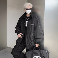 黑色立领飞行夹克外套男设计感小众春秋宽肩拉链解构褂子JK650，男装夹克，星座1116A-1（原606A）