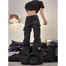 水洗直筒炮弹微喇牛仔工装裤男vibe高街小众机能拼接长裤NMH02，男装工装外套，星座1116A（原606A-3）