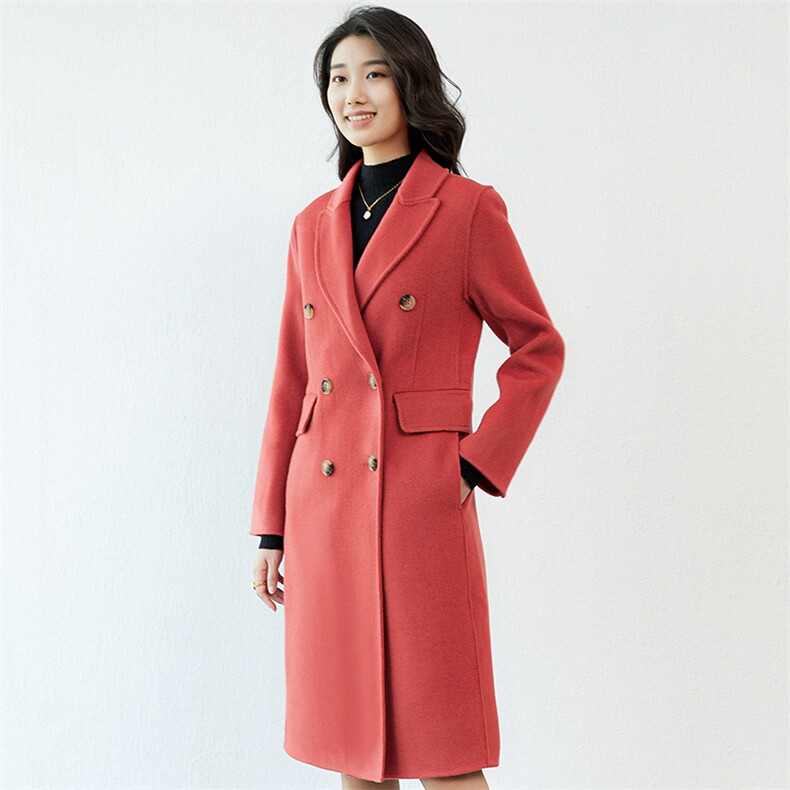 长袖西装领纯色2024年冬季双排扣时尚羊毛外套,女装毛呢外套,高哲羊绒
