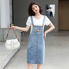 短袖牛仔背带裙套装女2023夏季新款女装韩版时尚休闲两件套套裙潮，女装套装/套裙，慧尚依恋