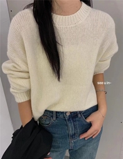 时尚宽松短款针织衫女秋冬加厚圆领小个子毛衣纯色打底衫，女装针织衫/毛衣，半城羊绒