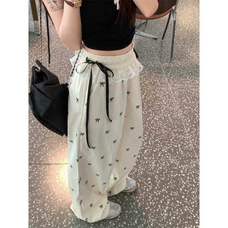 拼接休闲裤蝴蝶结裤子女夏季宽松松紧腰阔腿裤直筒裤KW48，男装休闲裤，星座1116A（原606A-3）