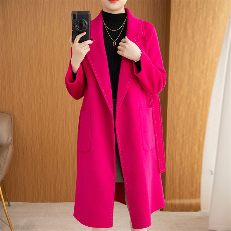 羊毛大衣女新款冬季韩版时尚流行羊毛呢子外套,女装双面呢大衣,召鑫羊绒双面呢