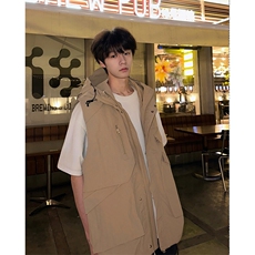 8XL-M四季工装外套街头机能口袋连帽防水无袖马甲坎肩JK1316P78，男装夹克，电商D206-1