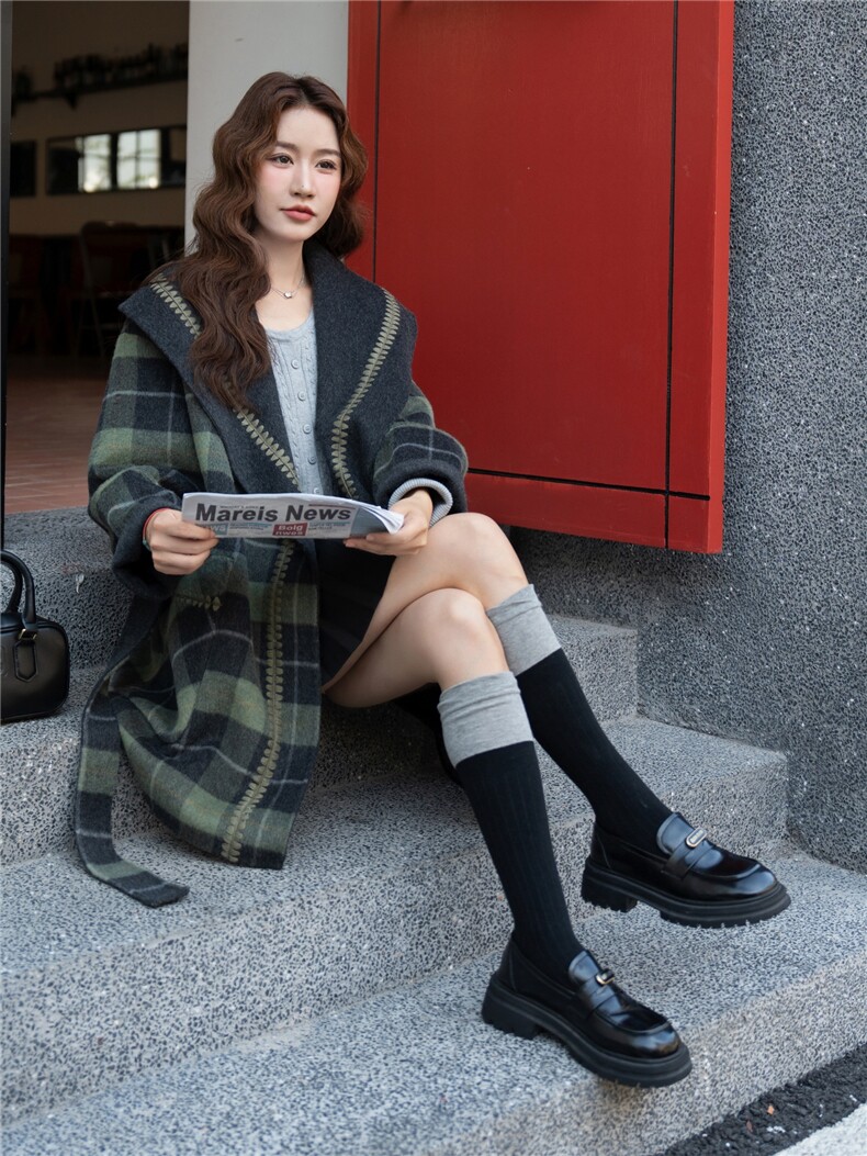 毛呢外套女装2025秋天衣服格子双面羊毛呢正反两穿百搭羊毛大衣,女装双面呢大衣,丝露依尚（原SL）