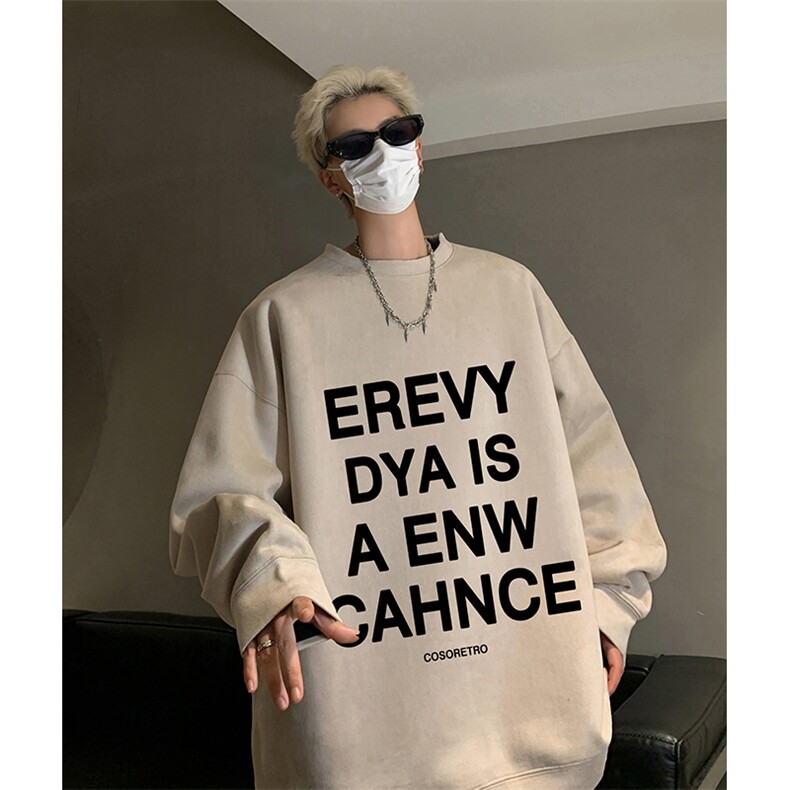 抖音得物供货提供视频秋冬重磅美式麂皮绒圆领卫衣JY347,男装卫衣,电商A486