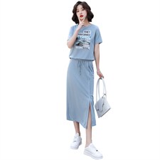 2021夏装新款时尚印花两件套套裙2108，女装套装/套裙，笃写