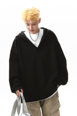 8XL-M叠穿假两件卫衣重磅连帽V领拼接套头衫宽松大码外套WY006P65，男装卫衣，电商B312