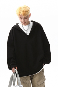 8XL-M叠穿假两件卫衣重磅连帽V领拼接套头衫宽松大码外套WY006P65图片