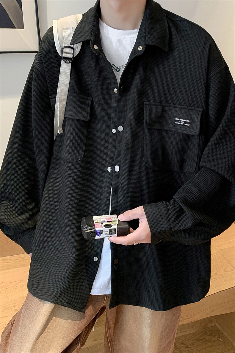 1港风华夫格工装衬衫男大码情侣衬衣男长袖衬衫男CS7754P45控68,男装衬衫,星座226-2