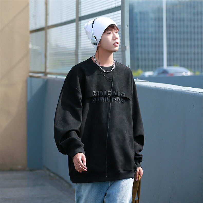 350克重W2204-P-60控78秋季新款重磅麂皮绒日系港风宽松卫衣外套,女装短外套,电商A036A