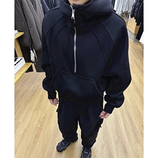 抖音得物高品质二开26春装重磅宽松结构拉链设计高领连帽卫衣W76，男装卫衣，电商A486