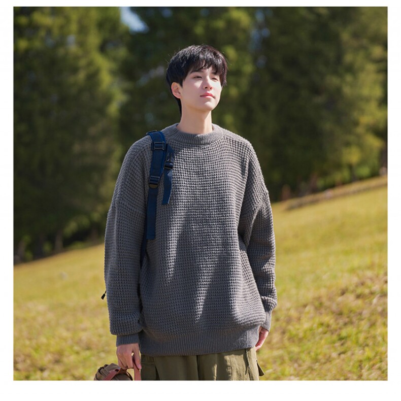 B299-M834华夫格子粗针慵懒日系港风毛衣P58X88（大货已入仓），男装针织衫/毛衣，电商B299-1
