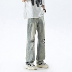 B221美式ins高街暗黑修身破洞弹力牛仔裤LK24182-P65控88，男装牛仔裤，电商B221