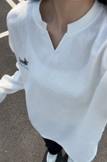 新款高街痞帅V领腊肠狗刺绣肌理感大码长袖T恤男T51122-特P28控48，男装T恤，电商A001