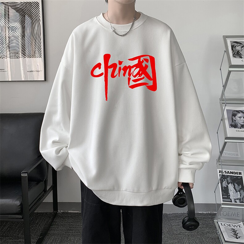 华夫格卫衣圆领卫衣男大码长袖t恤男外套HW76199-P30加绒款-P40,男装卫衣,电商A040