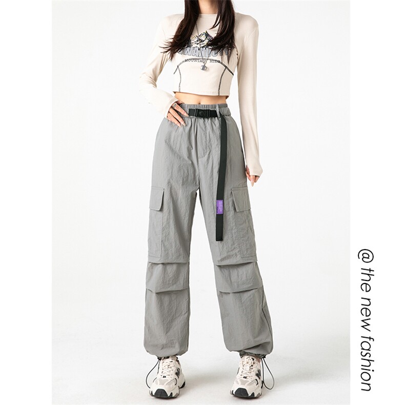 特批40无差价春季日系多口袋工装裤男女自带腰带伞兵束脚裤K1315，男装休闲裤，电商A082