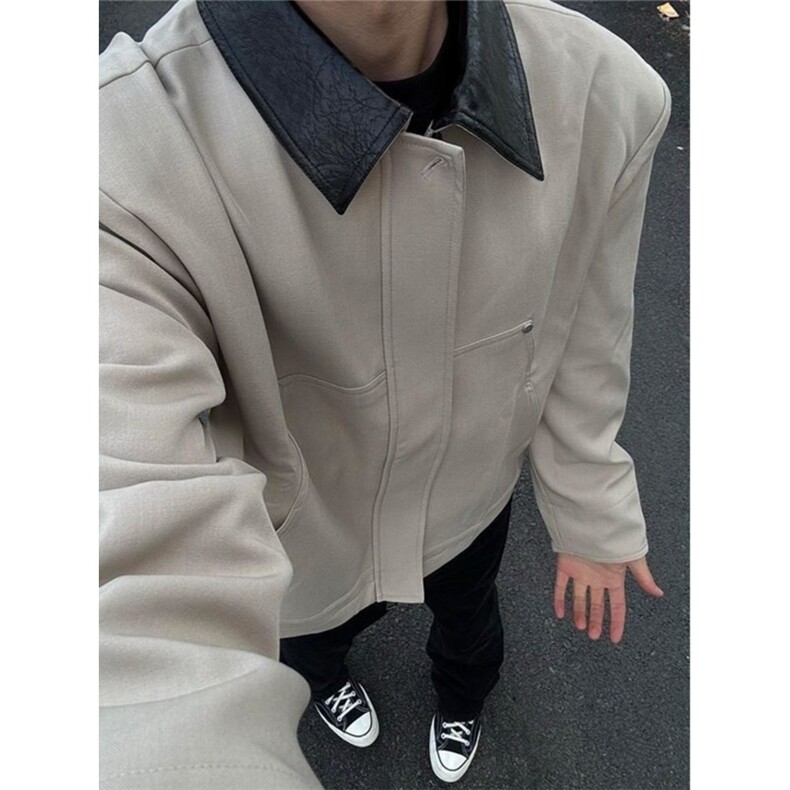 复古高级感拼色皮领工装夹克上衣男女潮流外套513A JK2687 P57图片