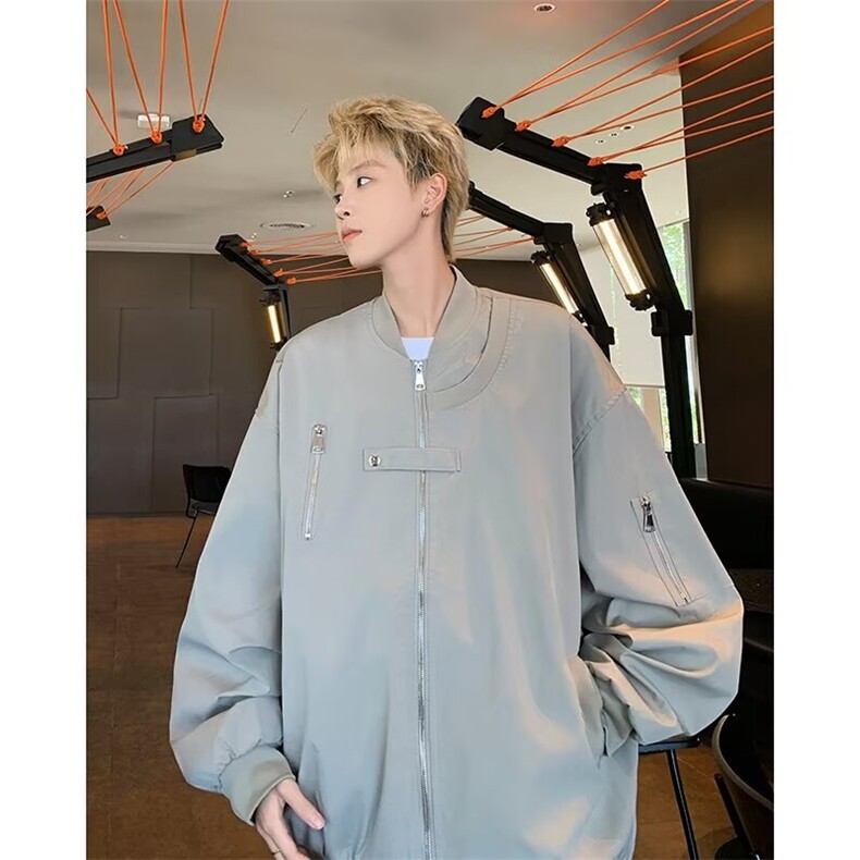 黑色飞行员夹克外套男春秋cityboy高级感美式高街棒球服工装上衣,男装夹克,星座813-2