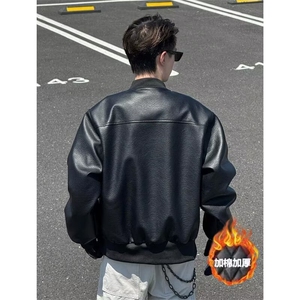2025新款加棉加厚立领棉衣男士潮流结构设计感皮衣棉服外套,皮衣搭配什么棉衣好看图片