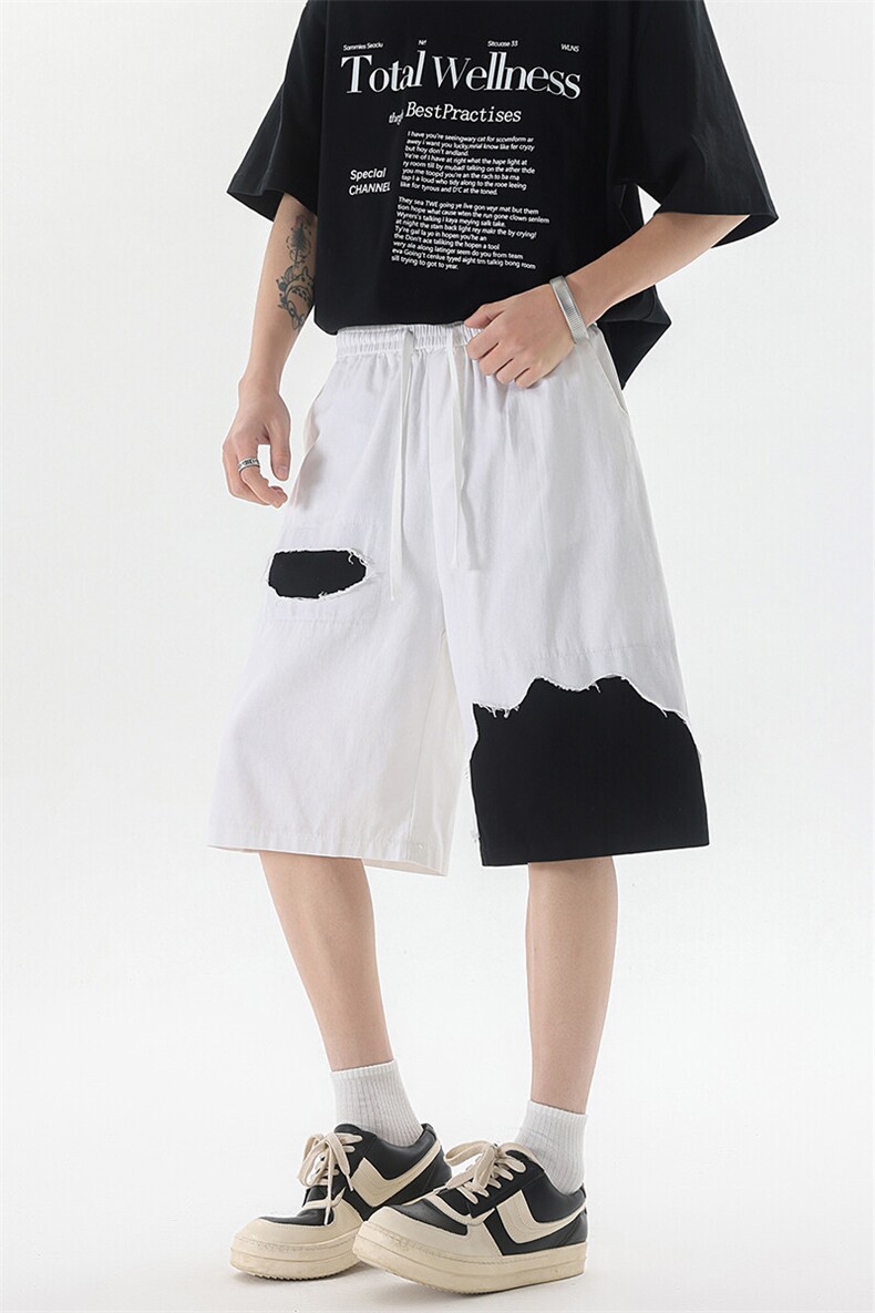 8XL-M特大码短裤男夏季新款大码vibe破洞拼接高街短裤DK1518P50,男装休闲裤,电商D206-1