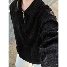 雪尼尔满天星半拉链翻领卫衣大码高级Polo衫外套LW610特P50加绒60，男装Polo衫，电商B215