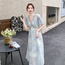 2025年夏季新款连衣裙扎染时尚宽松遮肚显瘦气质中长款裙子女，女装连衣裙，1D102-1