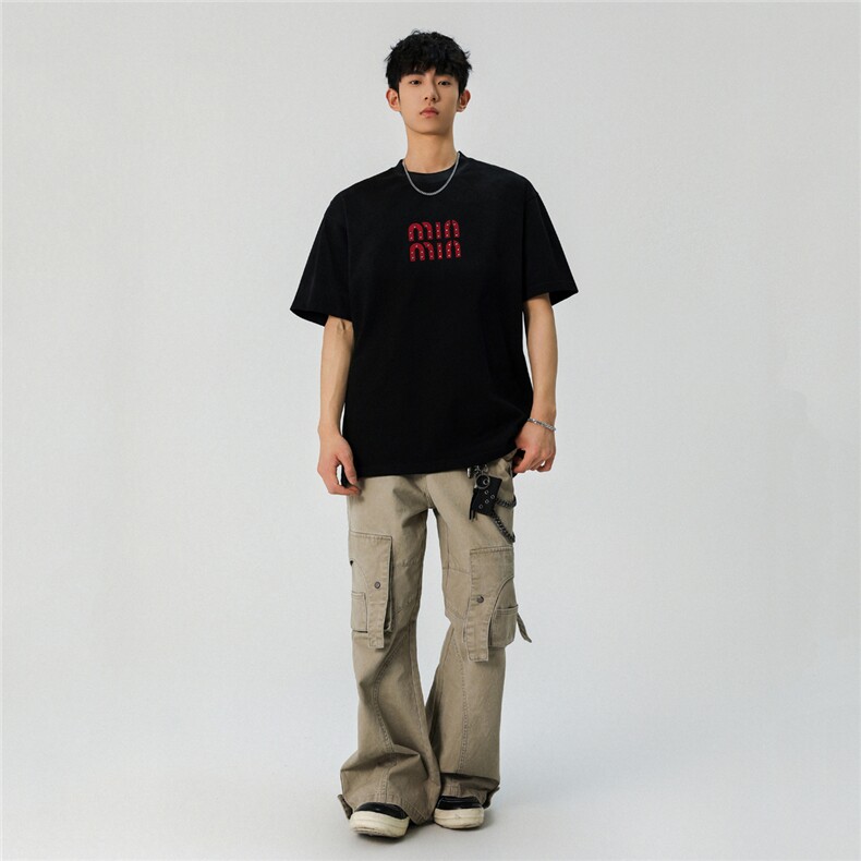 2026新款潮牌短袖宽松韩版字母印花扎染工艺T恤T8820/P55,男装T恤,星座202
