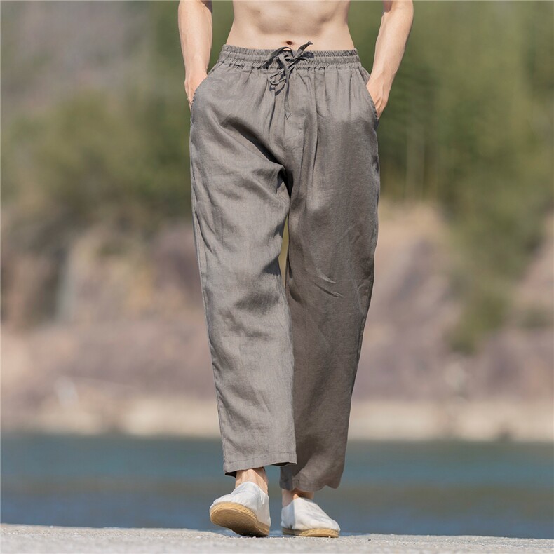 纯亚麻裤子男夏季薄款修身小直筒休闲透气长裤子K49P105，男装休闲裤，星座704A（原B229A）