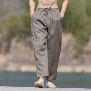 纯亚麻裤子男夏季薄款修身小直筒休闲透气长裤子K49P105，男装休闲裤，星座704A（原B229A）