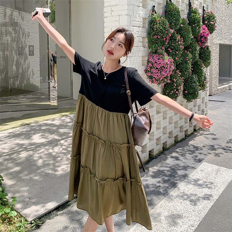 新款现货主推拼接大版连衣裙9823-P125-K168,女装连衣裙,2C129