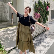 新款现货主推拼接大版连衣裙9823-P125-K168，女装连衣裙，2C129