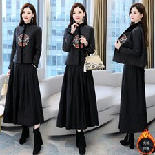 2021秋冬新款香云纱棉衣貂毛套装重工刺绣时尚百搭两套装，女装职业装，韩然一族