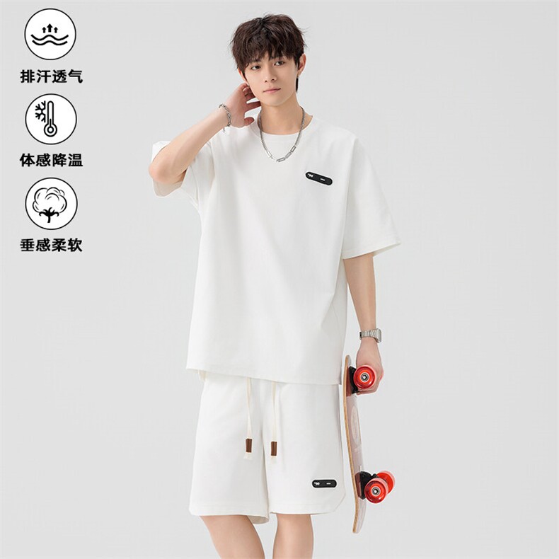 特批P55无差价夏季百搭贴标大码薄款五分短袖短裤套装男TZ5593，男装休闲套装，电商A001