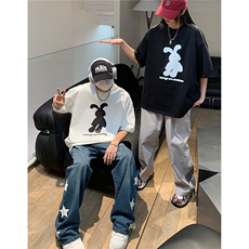 情侣装夏装2026新款朝高街卡通印花短袖宽松T恤半袖衫D246P28，男装T恤，电商A335-1（原A458）