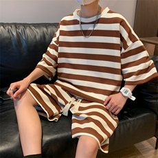 夏季新款青少年时尚百搭短袖短裤套装创意格子T恤男装TZ5909P55，男装休闲套装，电商A086