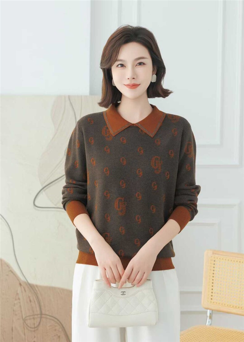 2025年秋季通勤单件长袖时尚百搭通勤翻领，女装羊毛衫，斯尔特羊绒