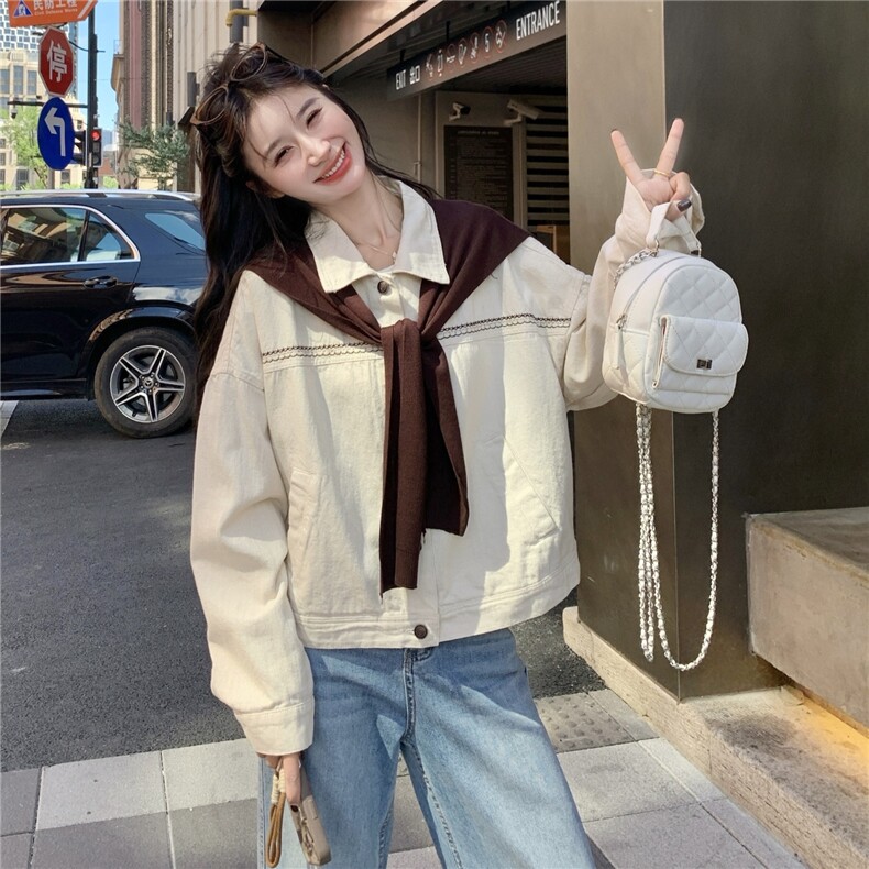 韩版宽松休闲百搭牛仔外套女短款夹克上衣6399P155K238,女装短外套,维壹