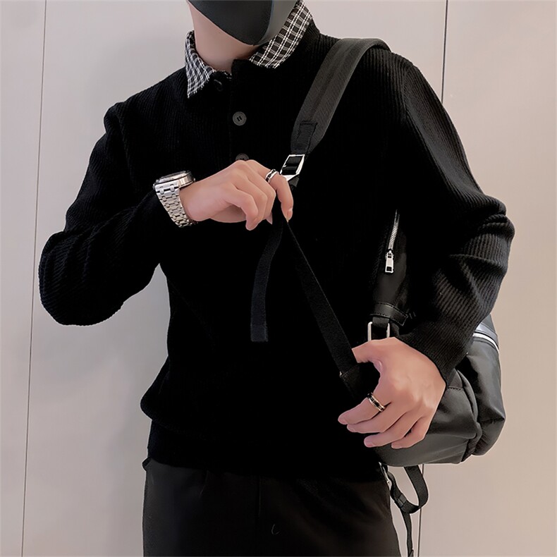 LV288/P88控118冬季假两件男士毛衣针织衫痞帅套头打底衫黑色首1,男装T恤,星座305B