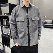 秋季新款长袖衬衫男韩版纯色宽松潮流百搭男生衬衣202-7-GC14，男装衬衫，星座1302