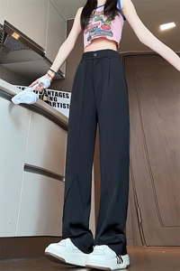 特批P38无差价春季潮冰丝阔腿裤西裤顺滑中性直筒拖地长裤男K1421图片
