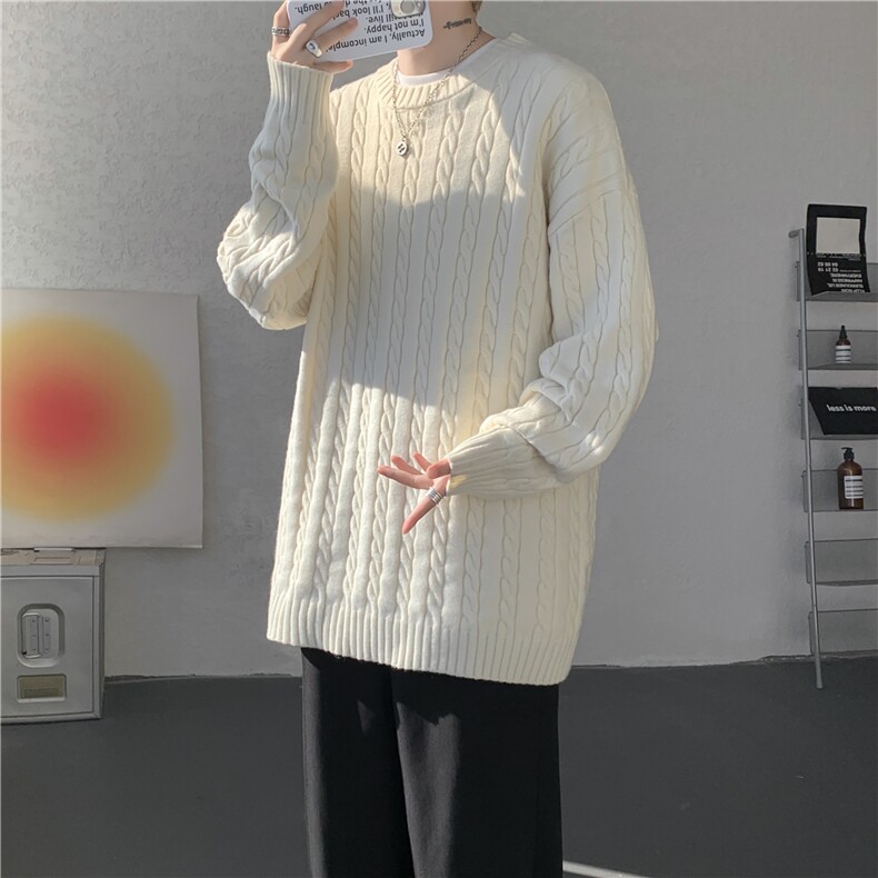 25秋冬麻花毛衣男女慵懒风情侣圆领打底针织衫线衫外套MY01/特P50,男装T恤,电商B318