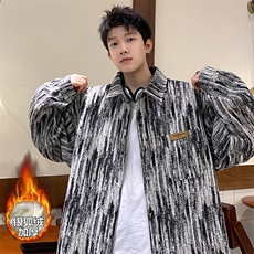 特批P63无差价冬季银狐绒加厚棉服男扎染小香风外套J683J加绒，男装棉衣，电商A001-1