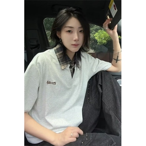 夏季美式休闲POLO衫短袖男女生青少年新款宽松翻领T恤 T72图片