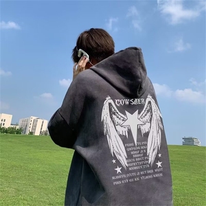 E29P38潮牌男连帽卫衣宽松2024秋冬新款翅膀时髦炸街外套图片