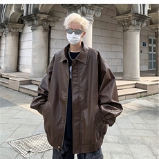 美式复古翻领pu皮衣夹克ins潮牌机车加绒皮衣外套Y1023-P88网图，男装夹克，电商B245