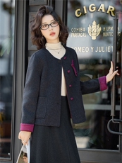 小香风温柔气质短款毛呢外套女2025秋冬新款时尚撞色双面羊毛大衣，女装双面呢大衣，沁沁公主