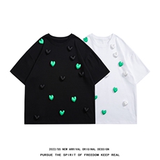 1白底中性风潮情侣大码M-5XL网红小爱心短袖T恤男DT7742P55控78，男装T恤，星座226-2