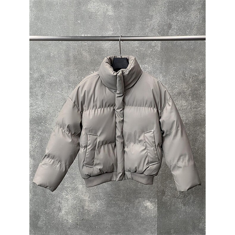 现货5W件冬季三防重磅硬挺boxy短款羽绒立领PU皮棉衣外套加厚棉服，男装棉衣，电商A443